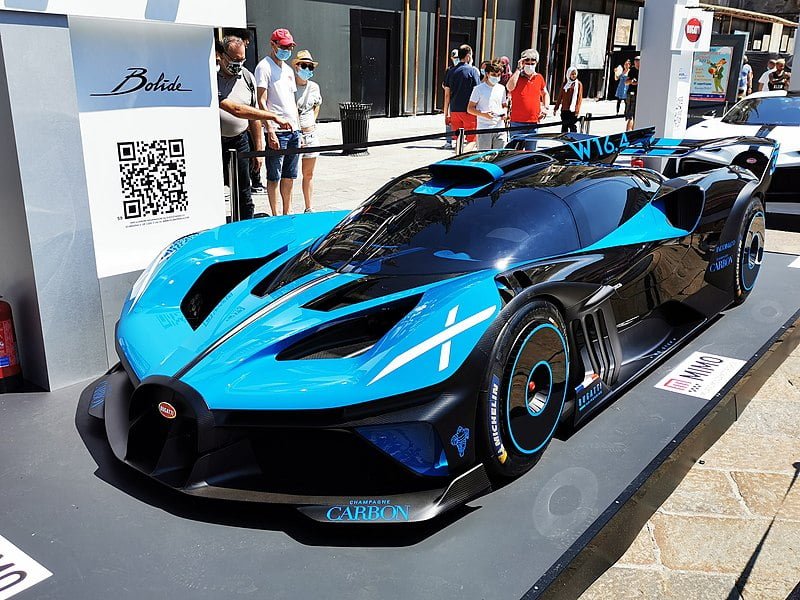 Bugatti bolide blue a luxury car show